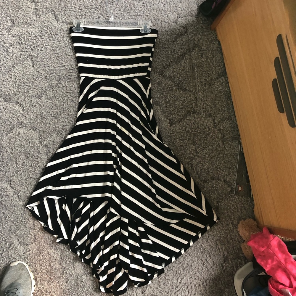 Strapless black and white high-low dress